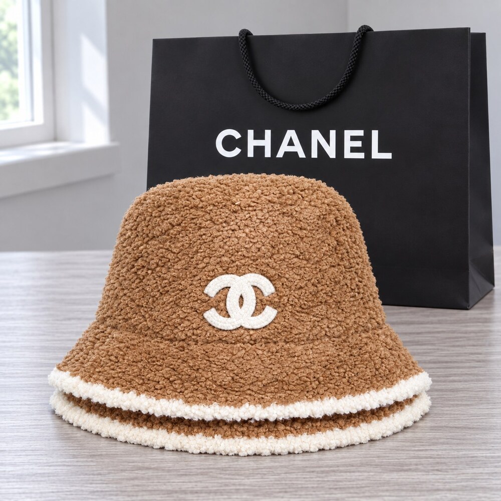 CHANEL Brown Shearling Bucket Hat